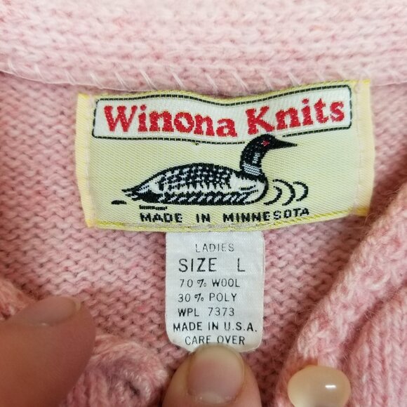 ✅VTG Winona Knits Wool Blend Sweater Woman’s LARGE Pink W/Pearl Like Buttons USA - Picture 2 of 10